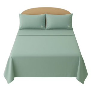 Set 4pzs sabana doble: sabana plana (180x290cm c/ dobladillo simple 5cm) + sabana bajera (120x200+25cm flap) + 2 funda de almohada (50x80cm) 100% alg