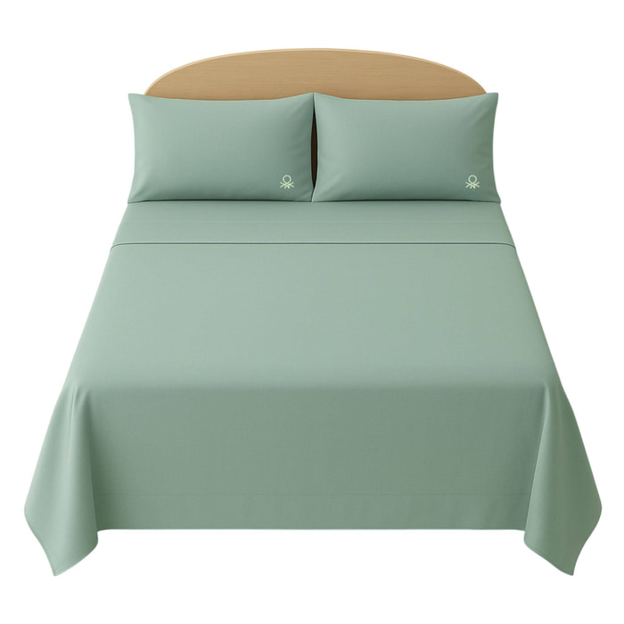 Set 4pzs sabana doble: sabana plana (180x290cm c/ dobladillo simple 5cm) + sabana bajera (120x200+25cm flap) + 2 funda de almohada (50x80cm) 100% alg