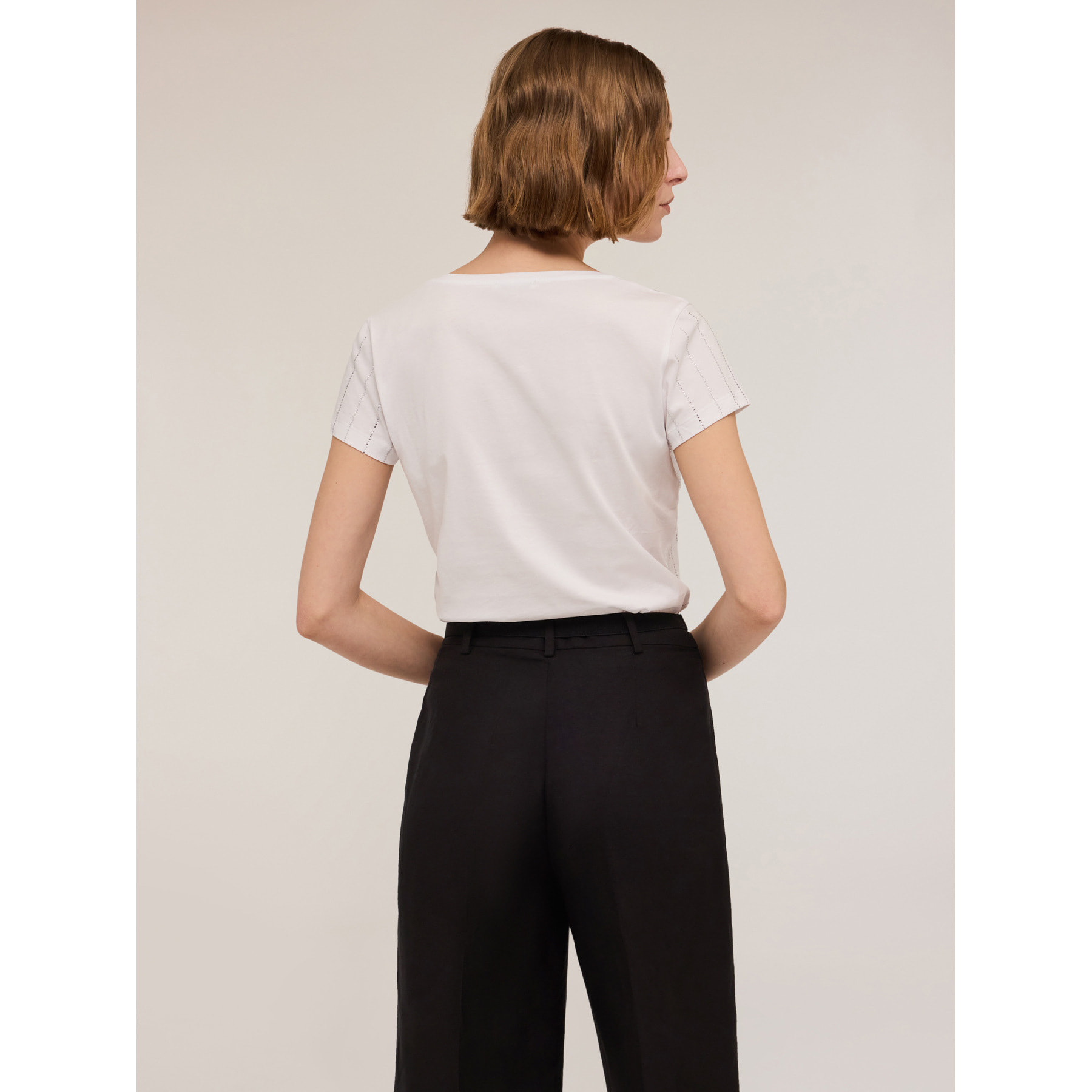 Motivi - Camiseta de algodón con rayas de pedrería - Blanco