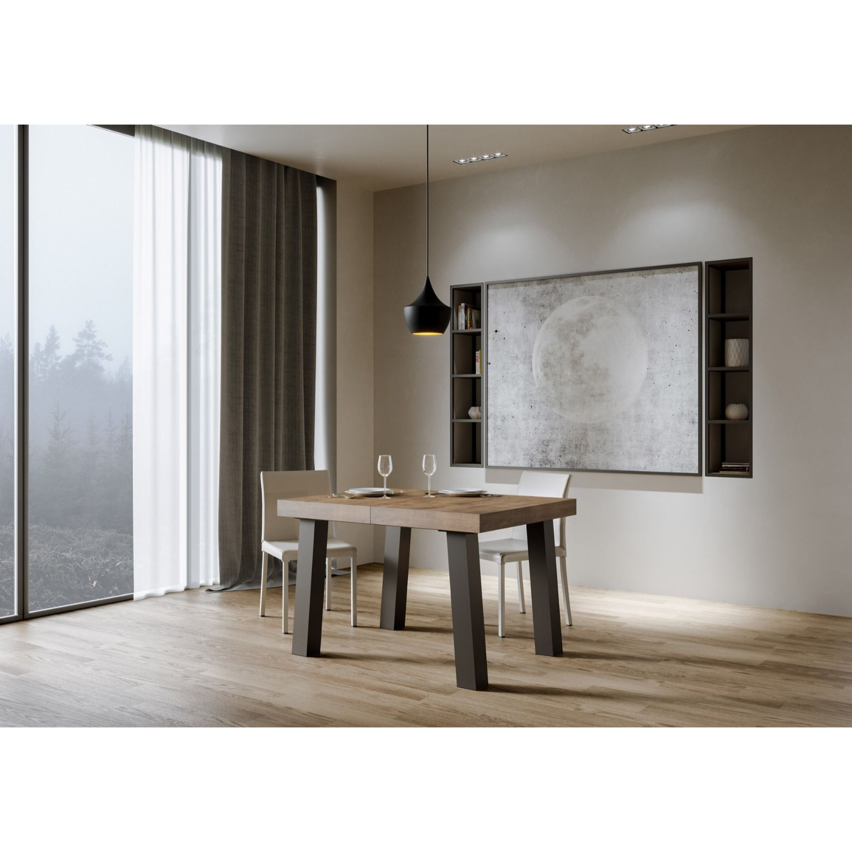 Mesa extensible 90x140/244 cm Bridge Nogal estructura Antracita