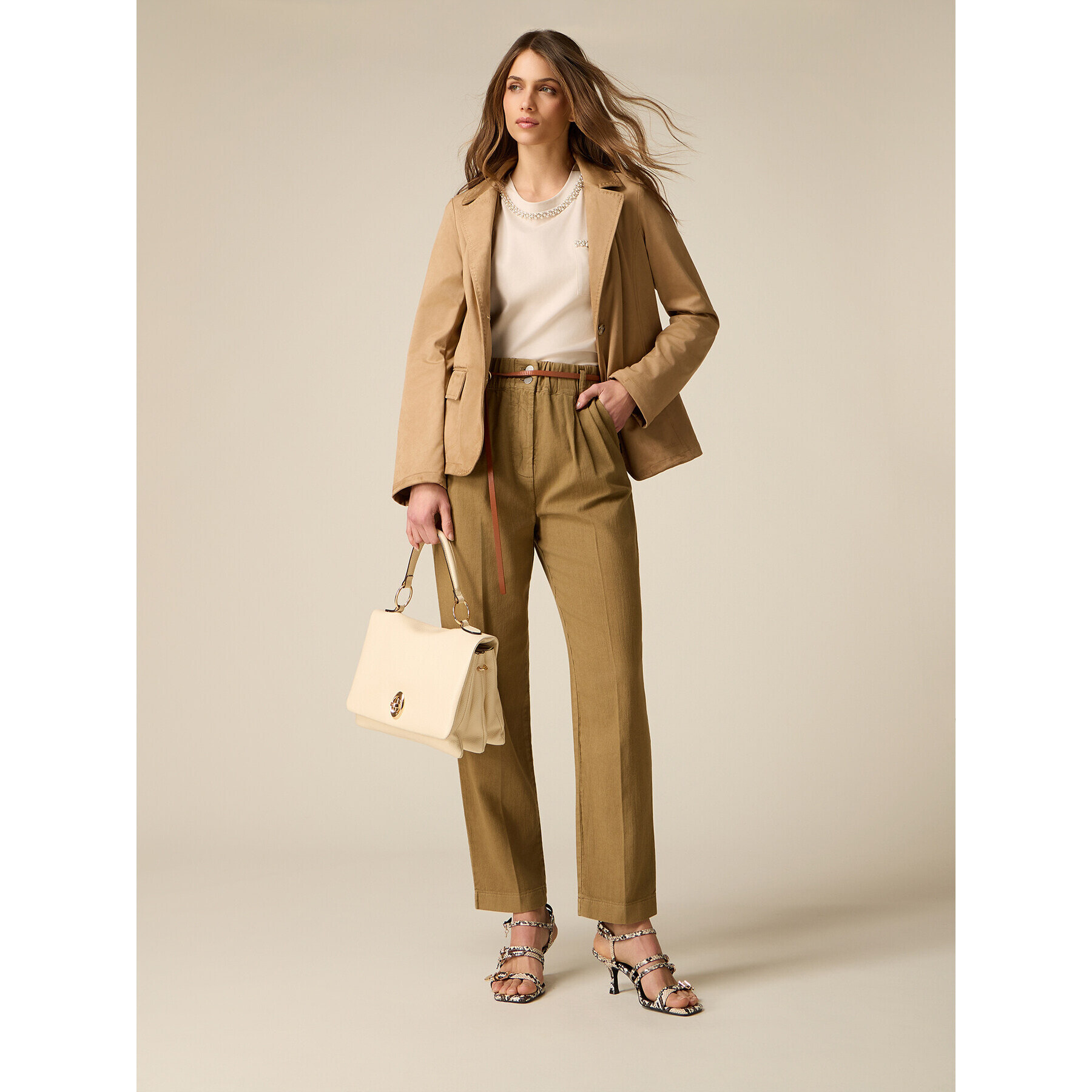 Oltre - Pantalones baggy paperbag - Marrón