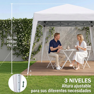 Outsunny Carpa Plegable 2,4x2,4 m, Pop-up, Cenador Pabellón de Jardín, Altura Ajustable con Bolsa de Transporte, Anti-UV, Impermeable, Gazebo para Camping, Fiestas, Exterior, Blanco