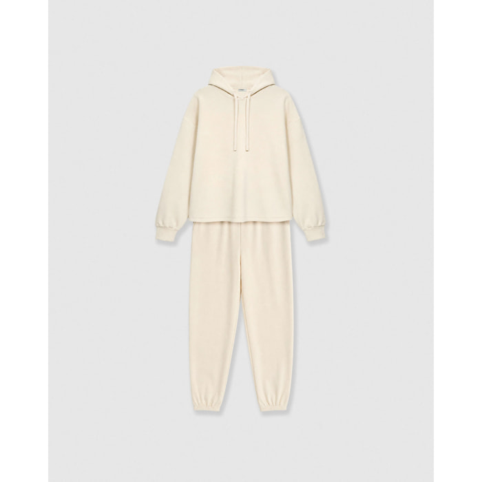 Set cappuccio jogger liscio naturale
