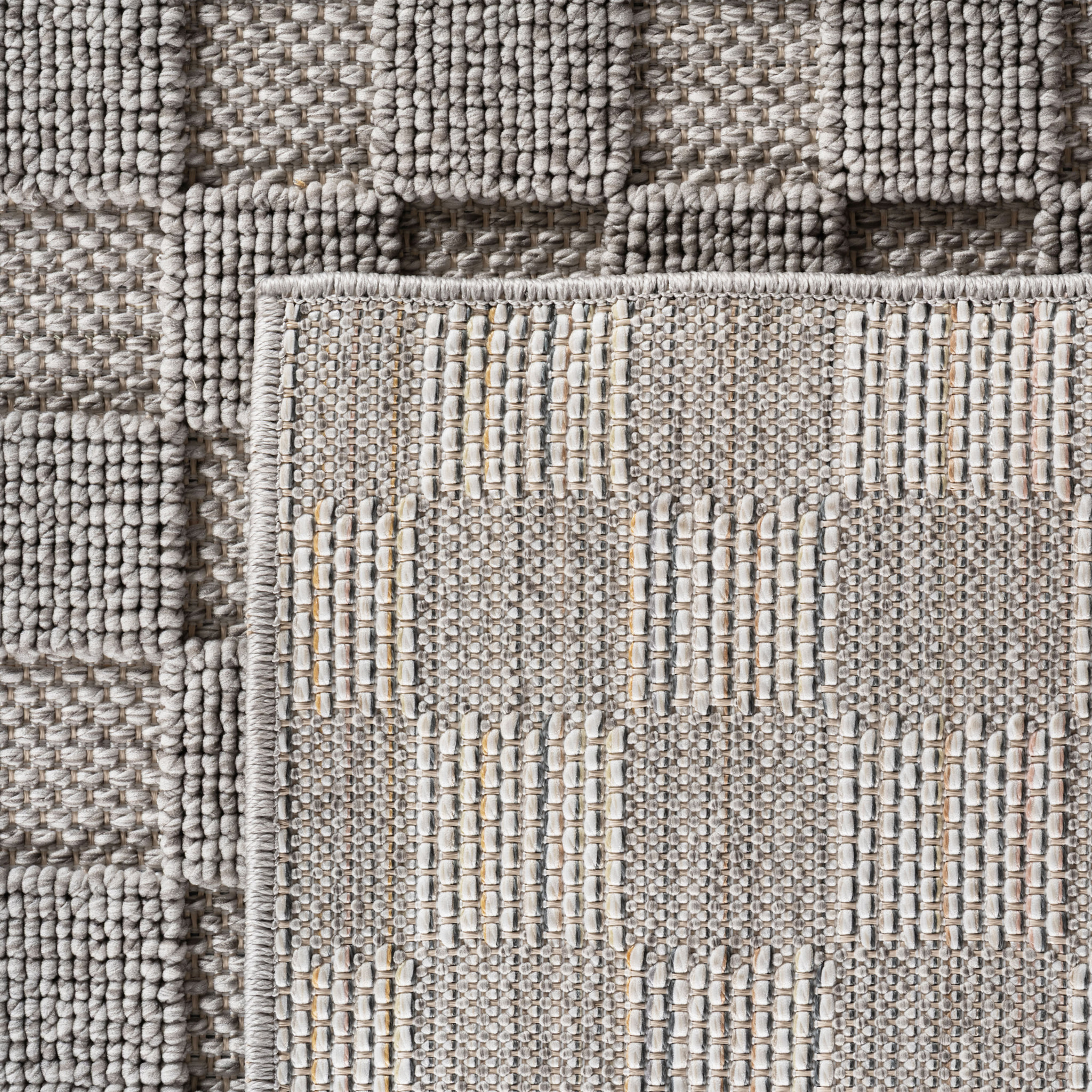 HELIX - Tapis moderne rond effet laine bouclé à motif damier en relief gris