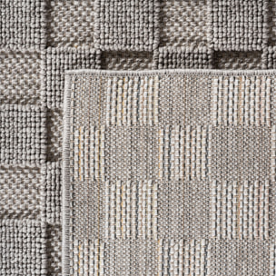 HELIX - Tapis moderne rond effet laine bouclé à motif damier en relief gris