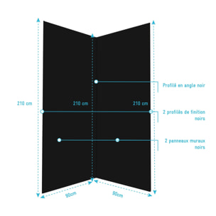 Pack 2 Panneaux Muraux en Aluminium Noir 90x210 cm + Profilés Noir - WALL'IT