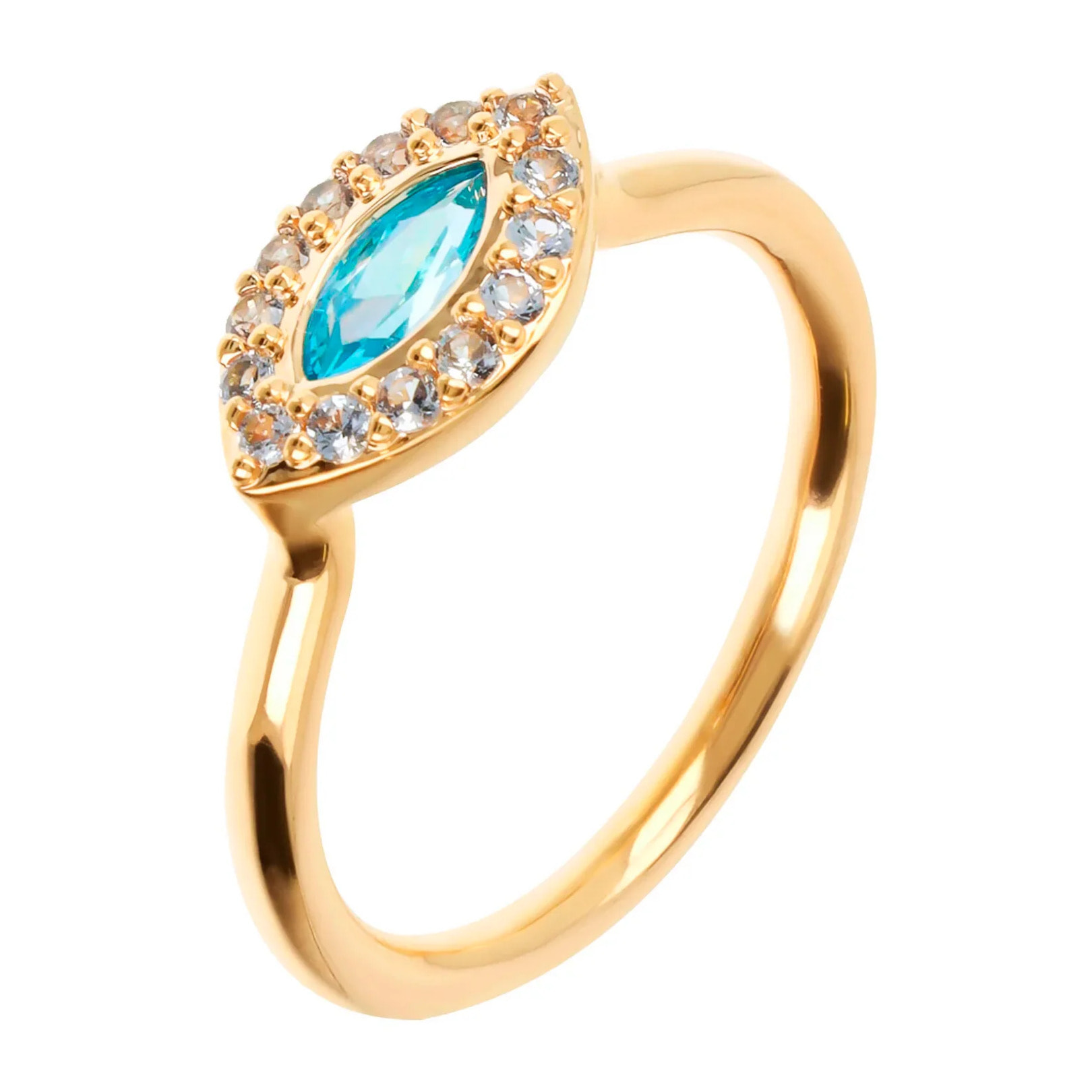Anello Solitario Marquise Golden con Cubic Zirconia Azzurra