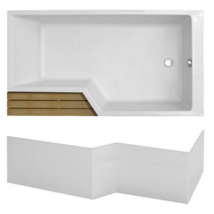 Pack baignoire bain douche antidérapante 160 x 90 Neo blanc mat version droite + tablier