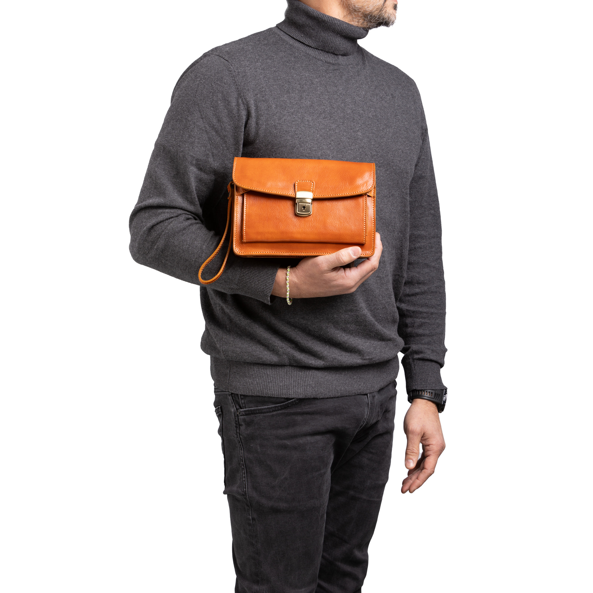 Borsa a mano  da uomo In Vera pelle Made in Italy 24x17x8 cm