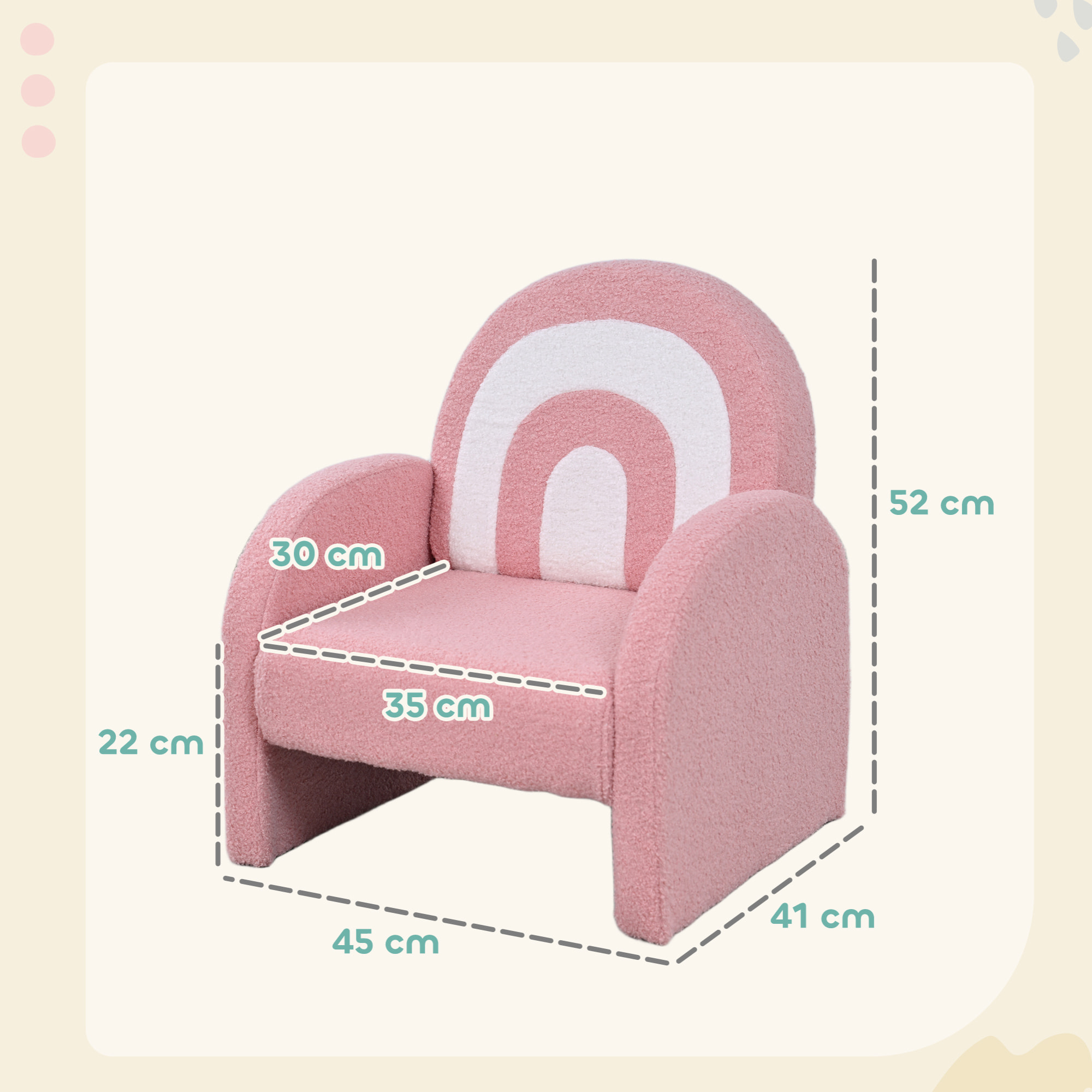 Sillón Infantil con Respaldo en Forma de Arcoíris Sofá para Niños de 18-96 Meses Tejido Suave de Borreguito Reposabrazos Carga 45 kg Rosa