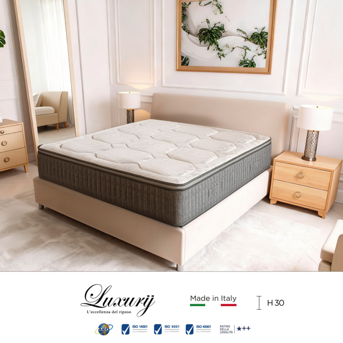 "Positano" H30 cm 160x200 coppia guanciali Memory OMAGGIO a molle insacchettate e 4cm memory Gel