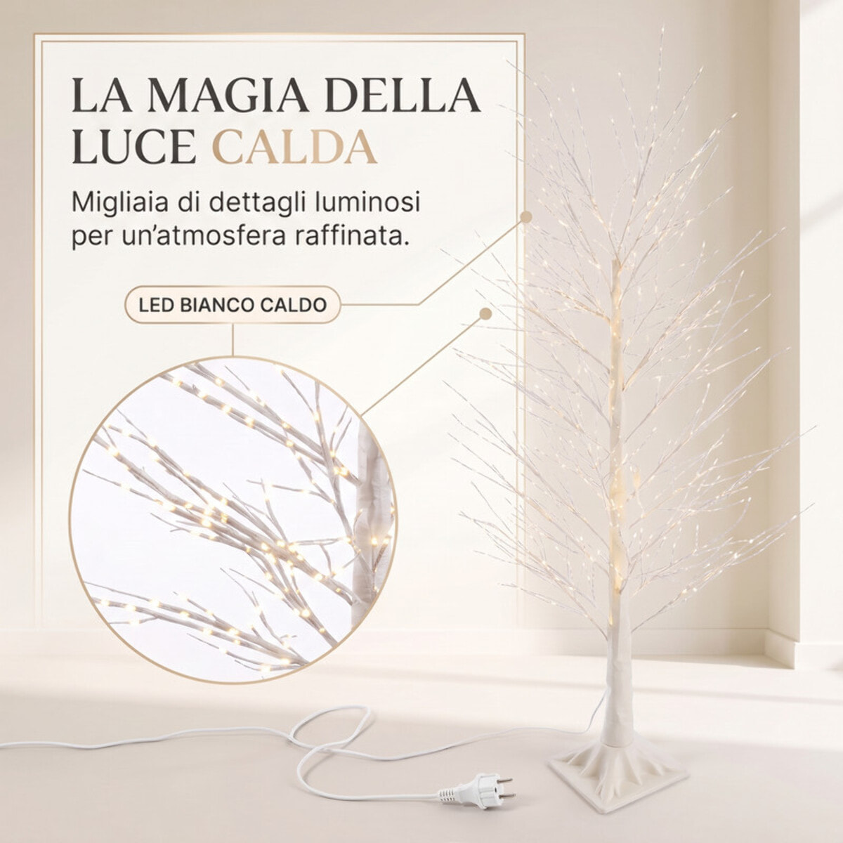 Albero luminoso decorativo con rami LED bianco caldo - Bianco