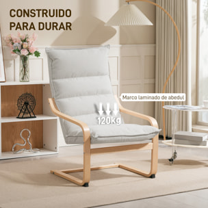 Sillón de Salón Moderno Butaca de Salón con Respaldo Alto Reposabrazos y Patas de Madera Tapizado en Terciopelo Butaca para Dormitorio Sala de Estar Crema