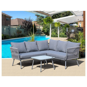 Salon de jardin en corde tressée "Zanzibar" - Gris clair