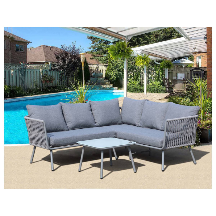Salon de jardin en corde tressée "Zanzibar" - Gris clair