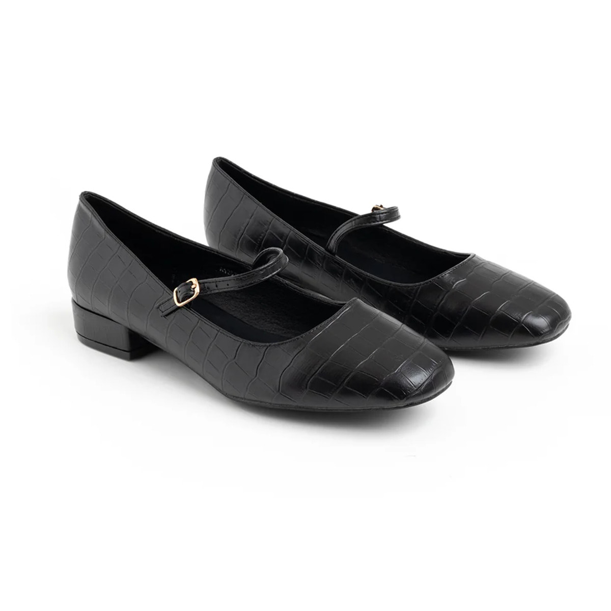 Ballerina con texture pitonata e cinturino - NERO