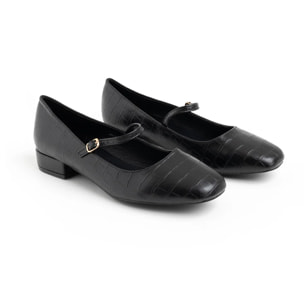 Ballerina con texture pitonata e cinturino - NERO