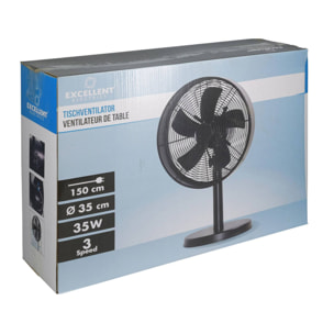 Well Home Ventilador de pie, Ø35cm, 35W, 3 velocidades, oscilación horizontal, 220-240V 50Hz, negro mate