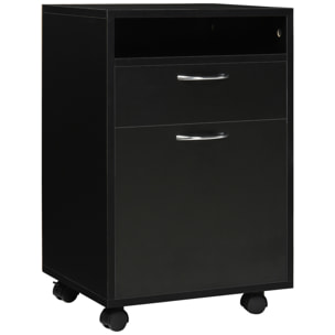 Cajonera de Oficina Móvil con Cajón y Gabinete Mueble Archivador con Ruedas Soporte de Impresora para Estudio 40x35x60 cm Negro