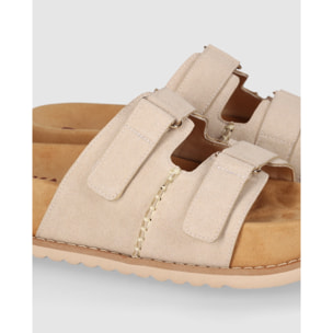 Sandalias de Serraje - Beig - Tacón: 4 cm