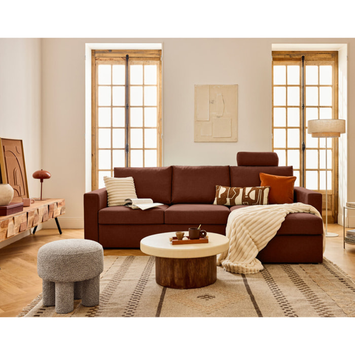 Barrie - canapé d'angle réversible 4 places avec têtière amovible en tissu - Terracotta