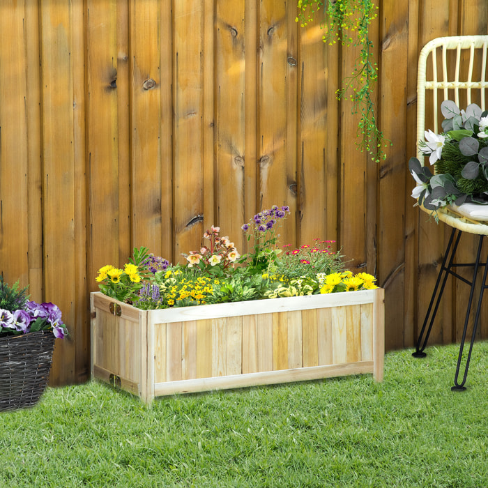 Jardinière sur pied pliable bac à fleurs dim. 70L x 30l x 25H cm corps aspect lattes bois sapin pré-huilé