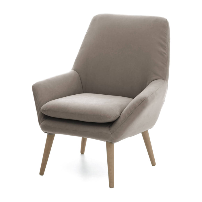 Poltrona Anido, Poltrona di design da salotto, 100% Made in Italy, Poltroncina relax in tessuto imbottito, Cm 80x70h95, Tortora