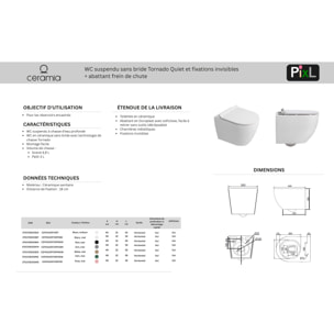 PixL WC suspendu en céramique sans bride Tornado Quiet et fixations invisibles + abattant frein de chute, blanc (CEPX010RTORP)