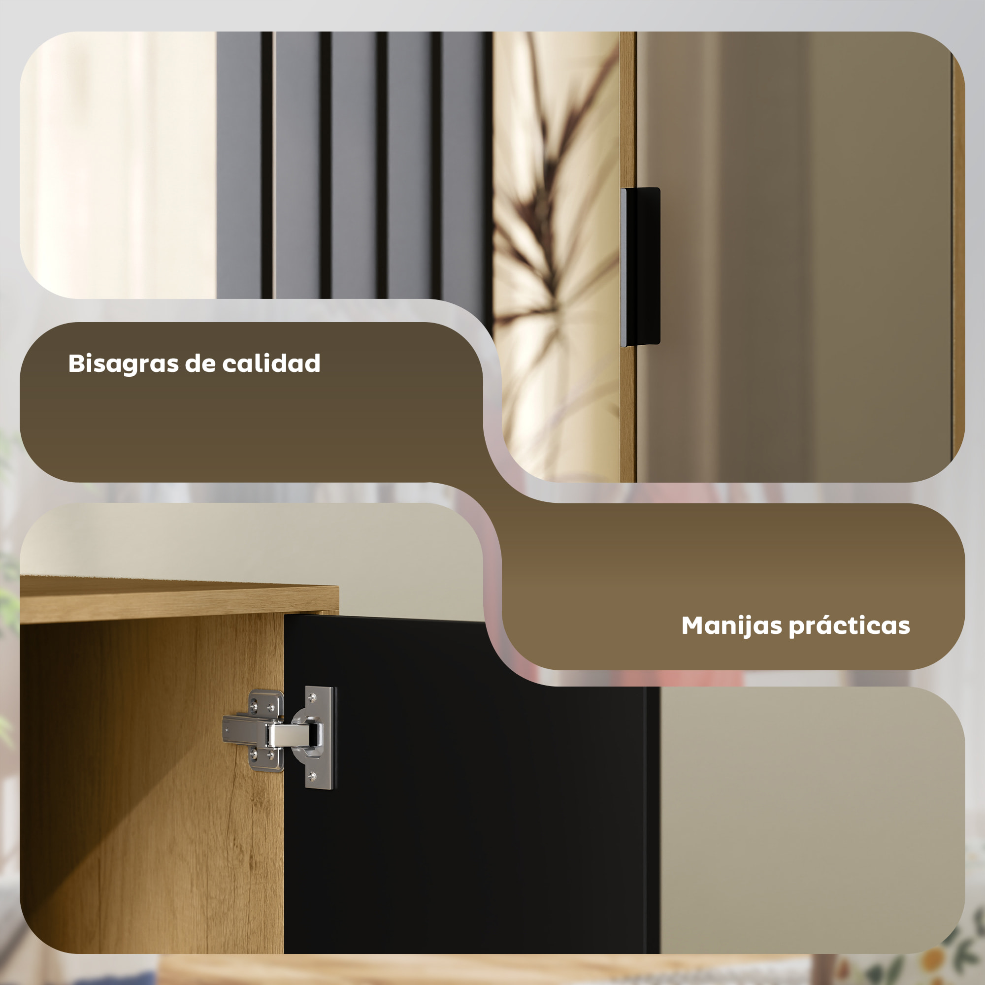 Armario Dormitorio con Puerta con Espejo, Armario Ropero con Barra para Colgar, 2 Compartimentos Abiertos, Estilo Moderno, 80x30x170 cm, Natural y Negro
