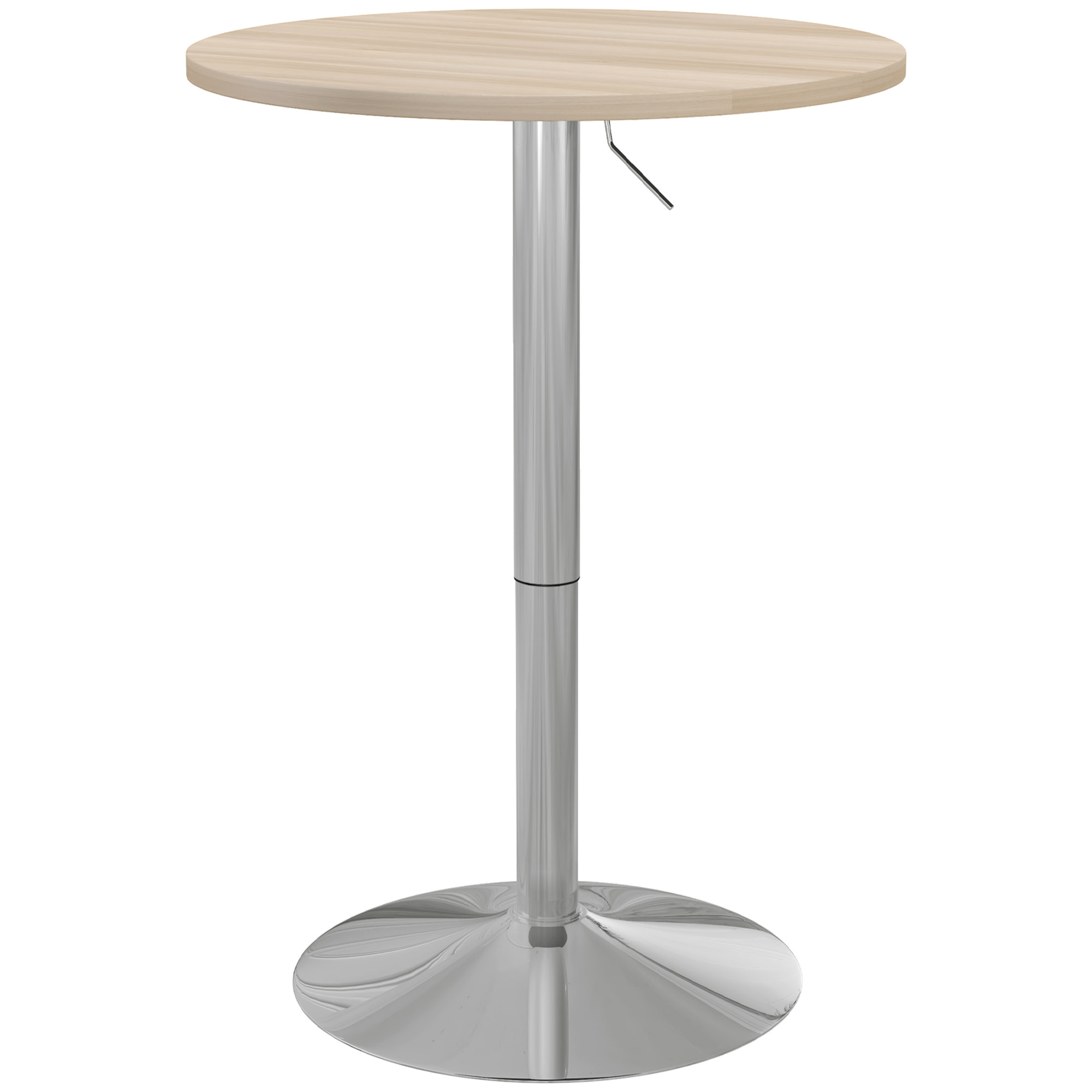 Mesa Alta Cocina, Mesa Alta Bar Redonda para 2 Personas, Altura Ajustable 69-91 cm, Tablero Giratorio 360°, Base de Acero, para Salón, Comedor, Cocina, 60x60x91 cm, Roble Claro