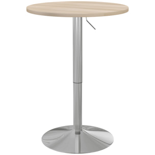 Mesa Alta Cocina, Mesa Alta Bar Redonda para 2 Personas, Altura Ajustable 69-91 cm, Tablero Giratorio 360°, Base de Acero, para Salón, Comedor, Cocina, 60x60x91 cm, Roble Claro