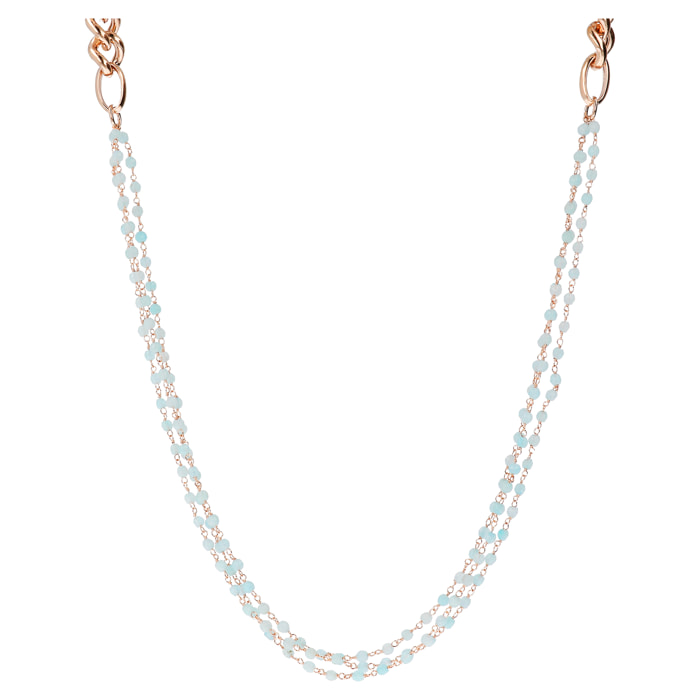 Collana Lunga Multifilo Catena Grumetta e Rosario con Quarzo Azzurro