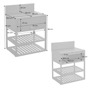 Cuisine extérieure acier 1 armoire 2 étagères L80cm noir - Thira