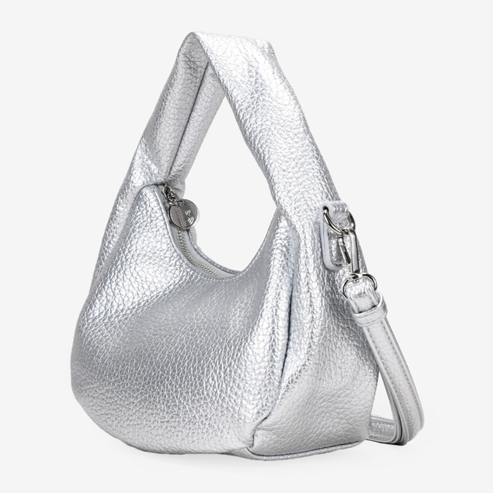 Bolso pequeño plateado con cremallera