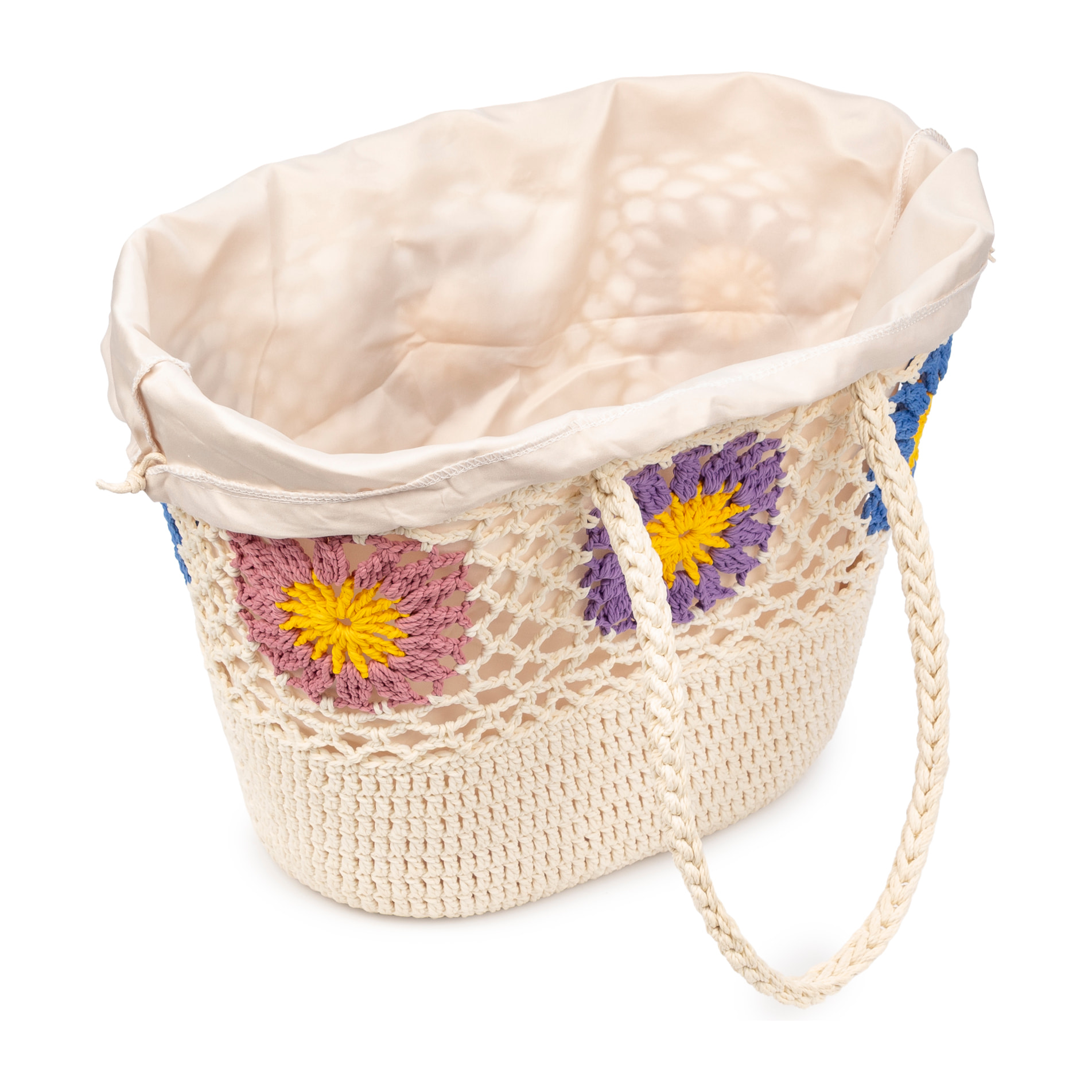 Villaga borsa a spalla per donna. Realizzato in cotone, con fiori decorativi.