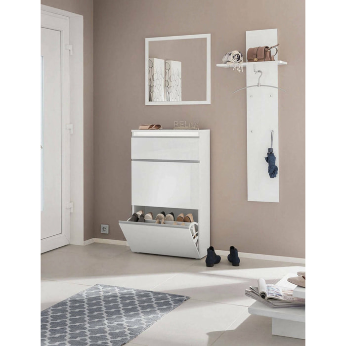 Scarpiera Alejandra, Mobile multiuso a 2 ante e 1 anta a ribalta, Portascarpe da ingresso, 100% Made in Italy, cm 60x27h108, Bianco lucido