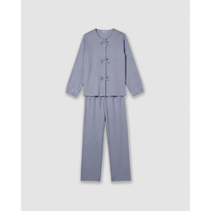 Pijama largo de algodón lazo índigo