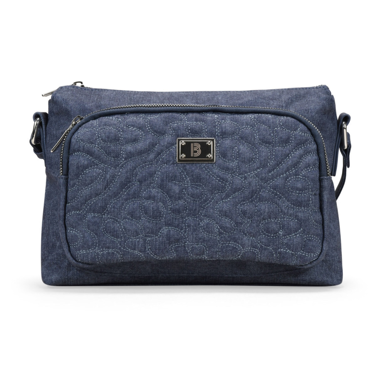 Bolso bandolera azul con cosidos y cremallera