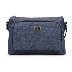Bolso bandolera azul con cosidos y cremallera