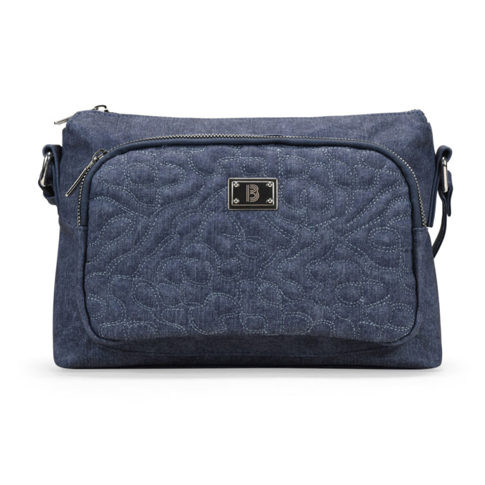 Bolso bandolera azul con cosidos y cremallera