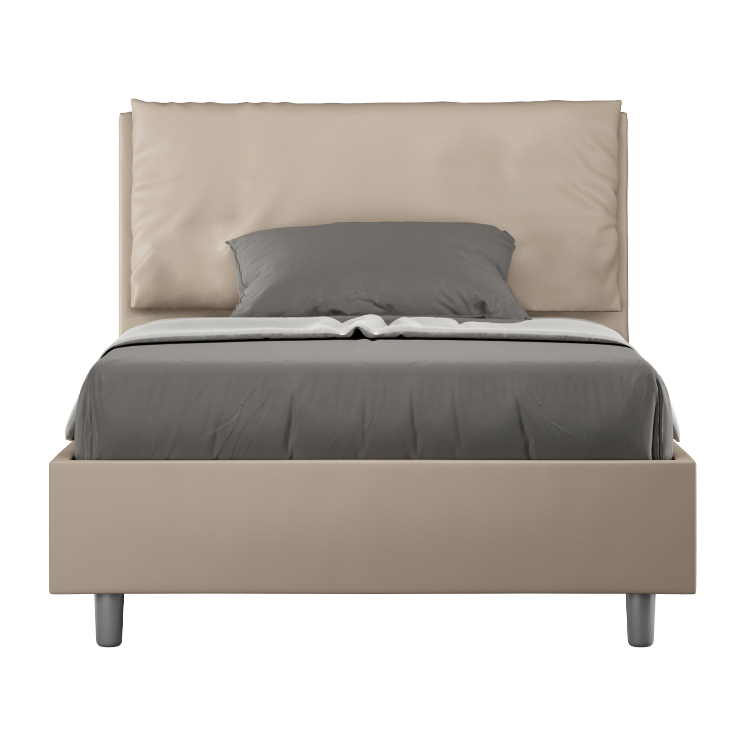 Letto una piazza e mezza senza rete imbottito 120x190 similpelle tortora Antea Large
