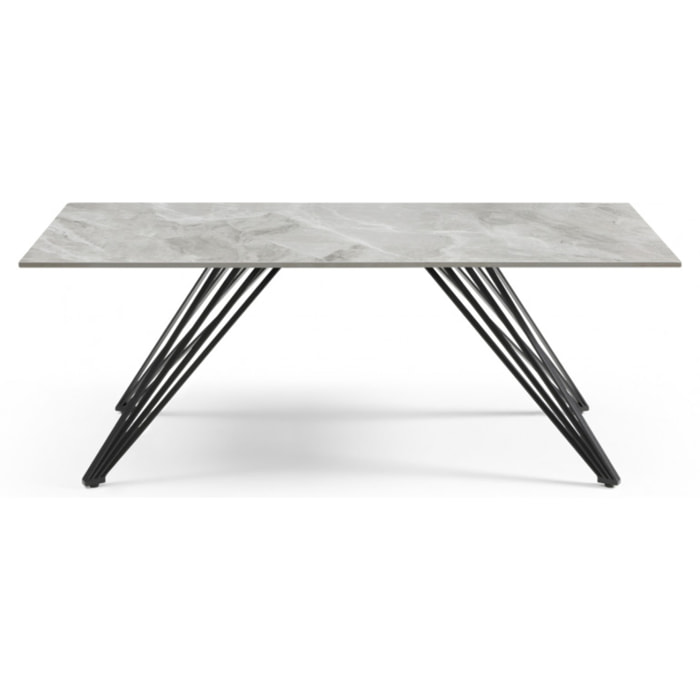 Table basse en céramique 120x60cm gris brillant - 7 piètements - UNIK