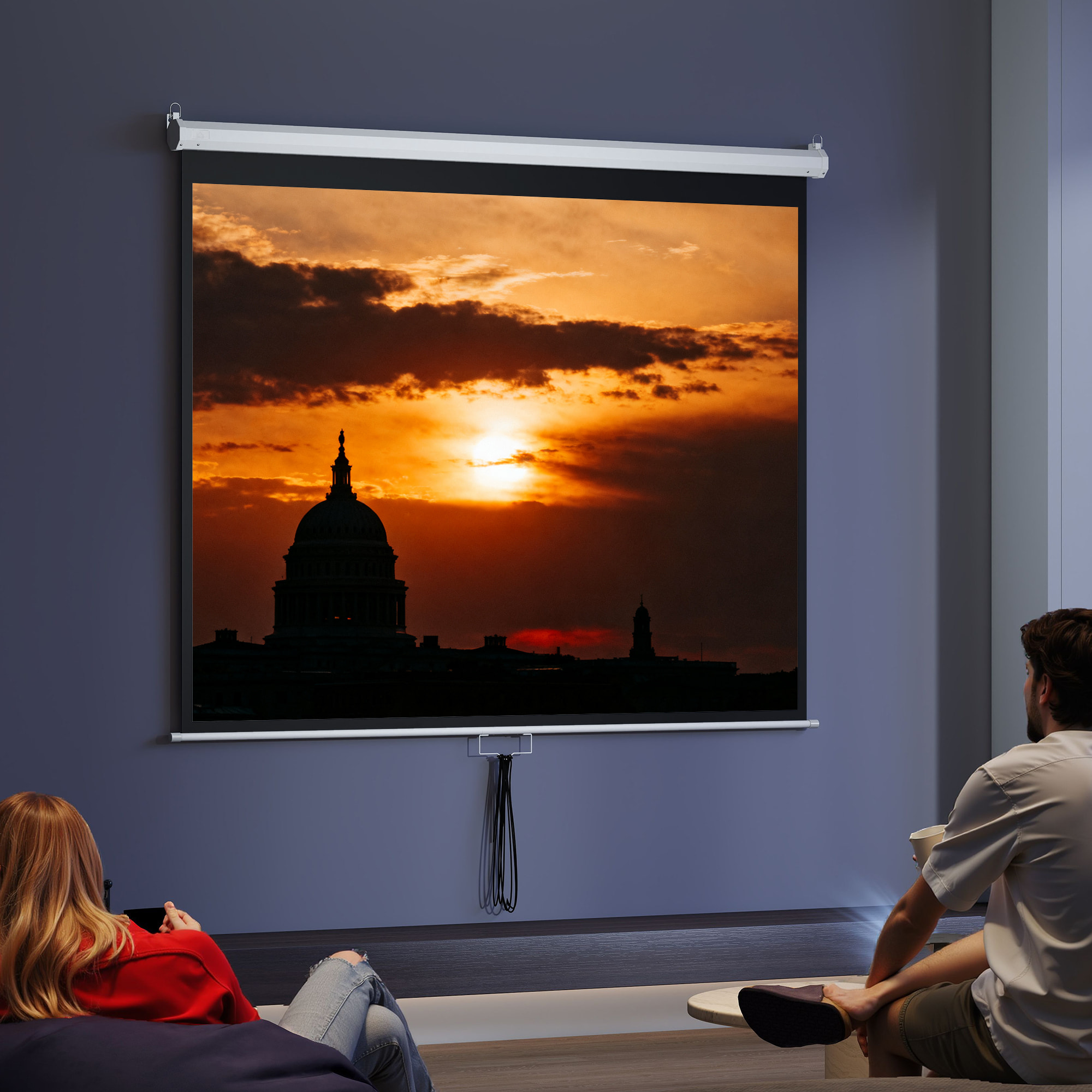 Pantalla de Proyector Manual 100 Pulgadas, Pantalla de Proyección, Formato 4:3/16:9, para Interior y Exterior, Cine en Casa, Oficina, Patio, 203x152 cm, Blanco