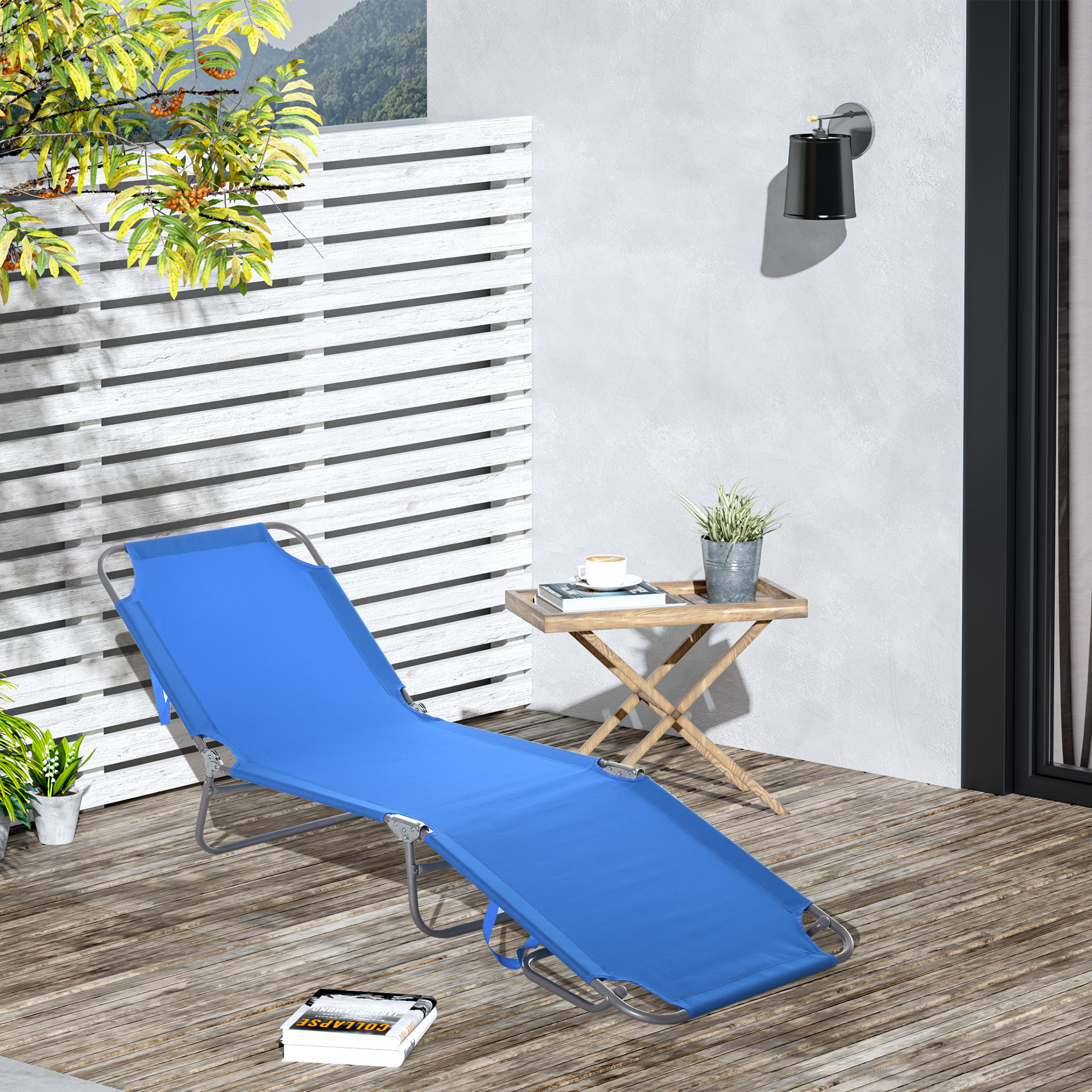 Tumbona Plegable Tumbona de Jardín con Respaldo Ajustable en 5 Posiciones Carga 120 kg para Terraza Piscina Playa 187x55x24 cm Azul