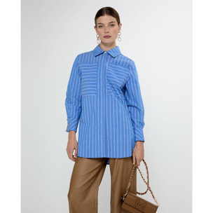 Camicia diritta in popeline a righe con tasche frontali