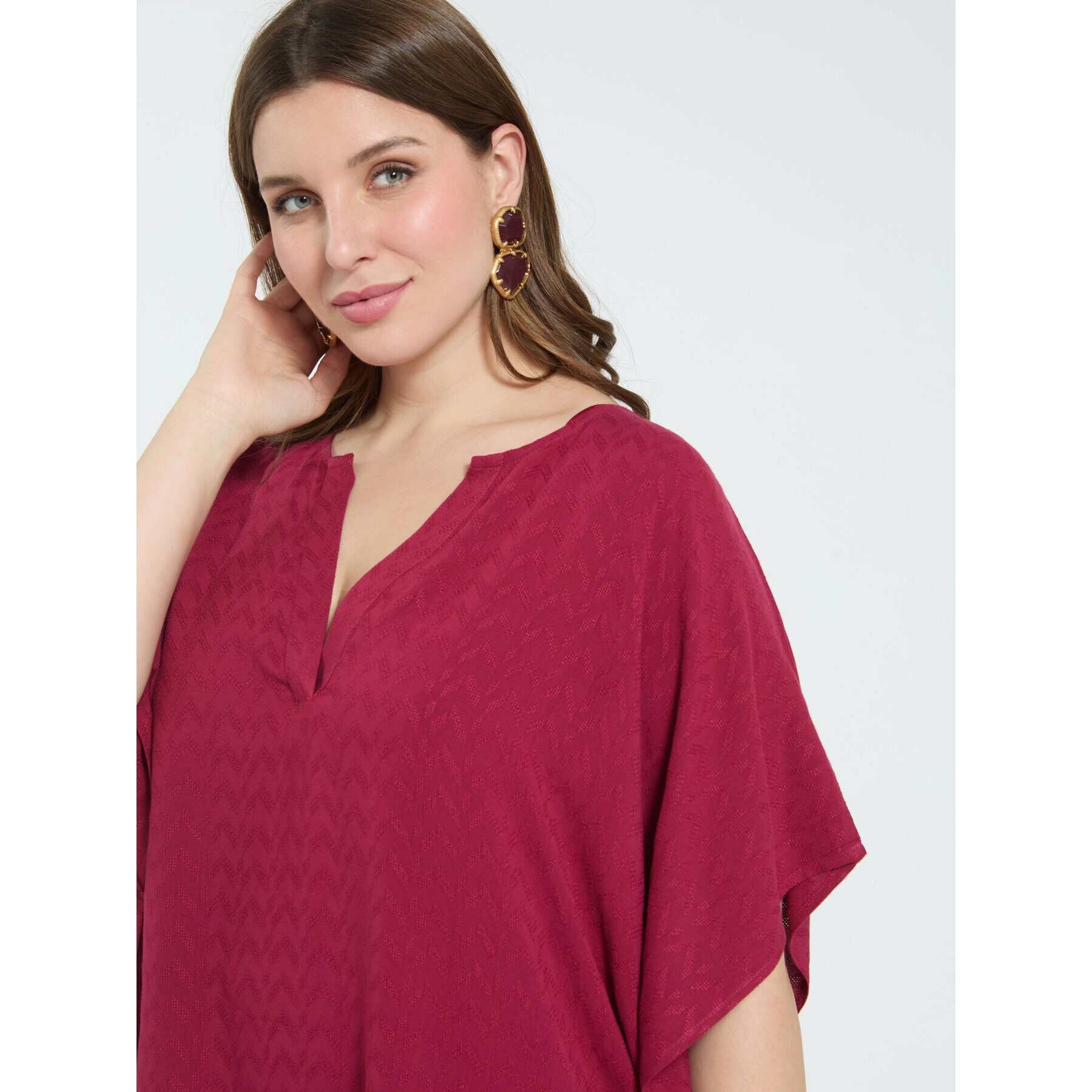Fiorella Rubino - Caftán cerrado en viscosa jacquard - Burgundy