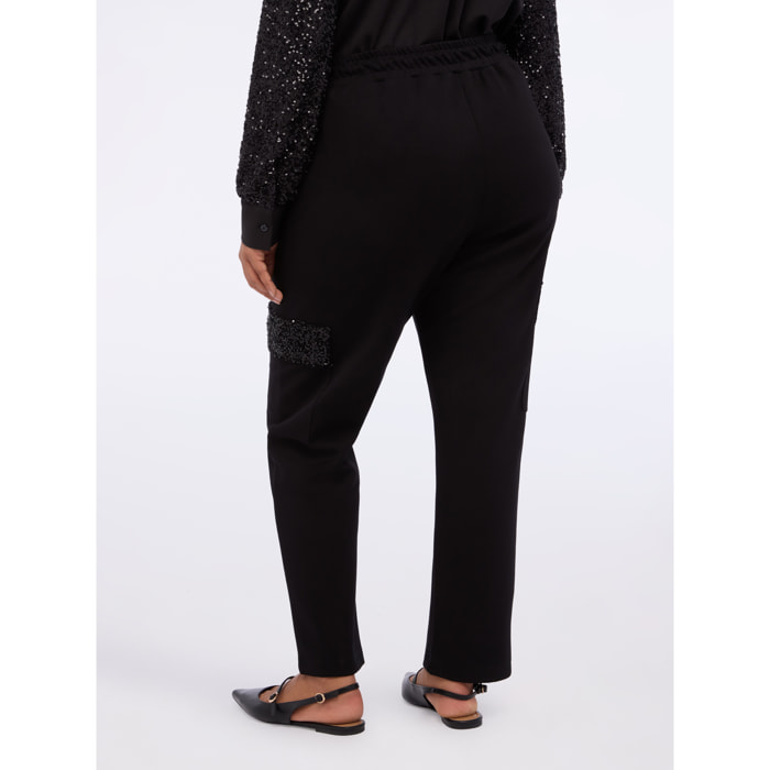 Fiorella Rubino - Pantalones cargo en tejido scuba con lentejuelas - Negro