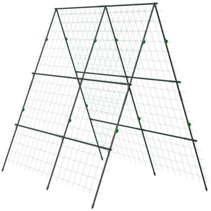 Enrejado de Jardín Triángulo Soporte para Plantas Trepadoras con Marco de Acero para Frutas Verduras Flores Decoración Exterior Patio Terraza 180x100x180 cm Verde