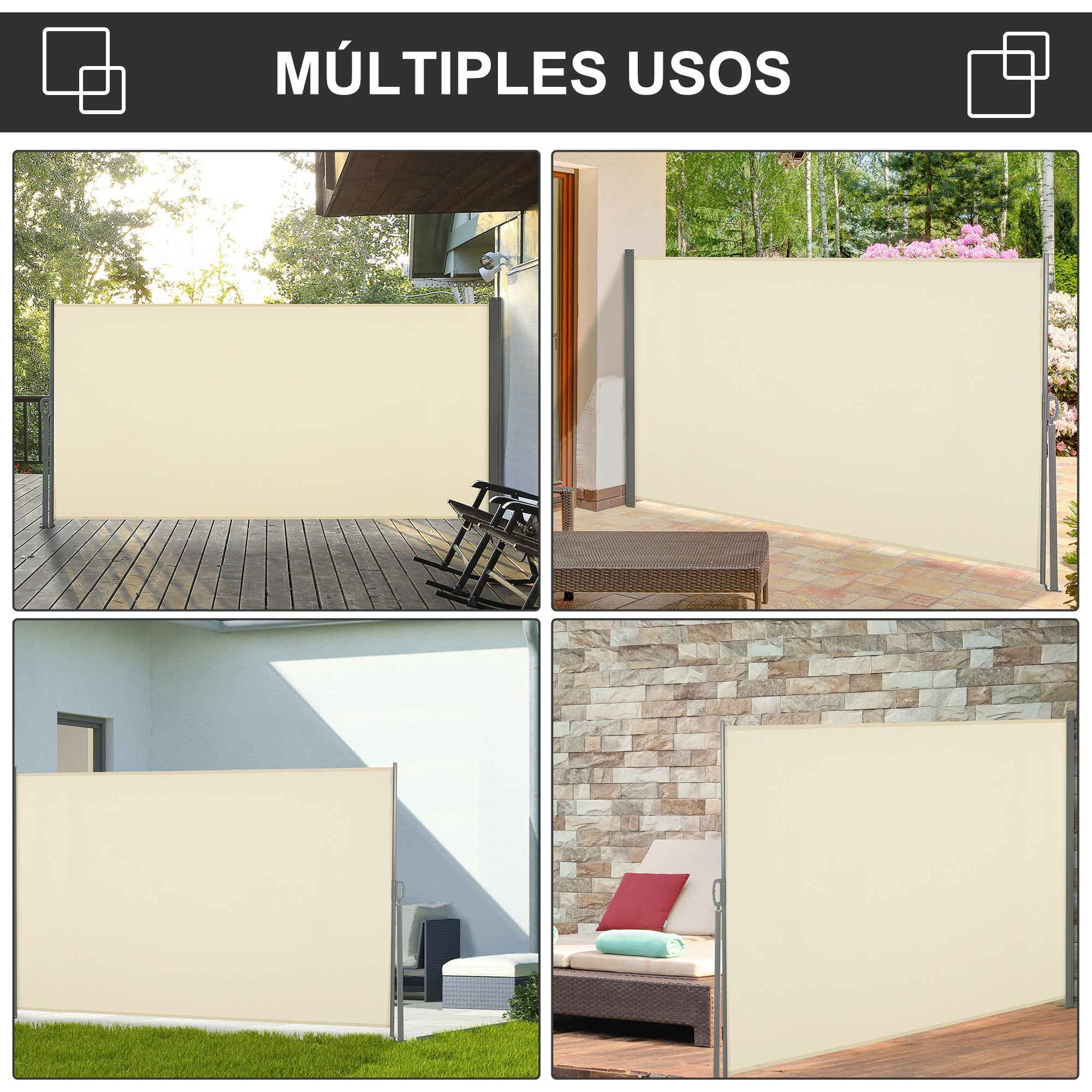 Toldo Lateral Retráctil 300x160 cm Pantalla Enrollable Mampara de Privacidad y Protección Solar para Jardín Balcón Terraza Crema