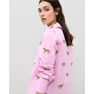 Camicia in popeline con stampa leopardata
